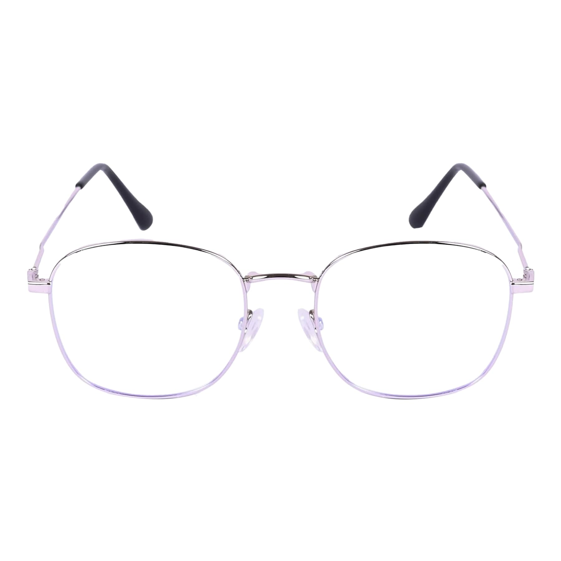 Golden Traders Men's Square Silver and Black Frame, Clear Lens Spectacle/Anti Glare, Lightweight & Blocks Harmful Rays, UV-Protection Eyeglass Frame (Small) Pack of 1