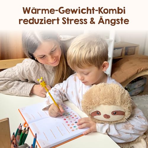 Edubini Gewichtskuscheltier für Kinder [EXTRA SCHWER] - Faultier Kuscheltier als Einschlafhilfe bei Reizüberflutung (inkl. 800g WÄRMEKISSEN) - Plüschtier, Wärmetier, Weighted Stuffed Animal