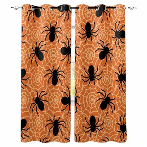 Halloween Blackout Curtains with Spiderwebs
