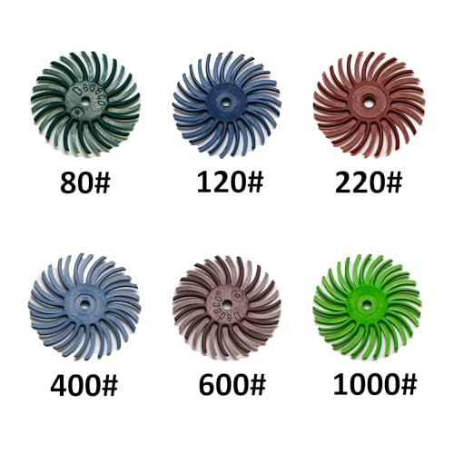 Image of TMAX 66 pc Radial Bristle (1 /8 inch Shank Mandrel) for Rotary Tool - Mixed Grit: 80#, 120#, 220#, 400#, 600#, 1000#