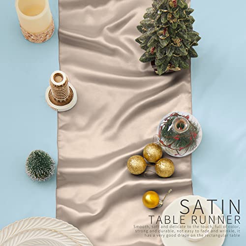 Cobedzy 12 Pack Taupe Satin Table Runners, 13 X 72 Inch Silky Wedding Table Runner, Luxury Table Runner Decorations For Birthday Holiday Party Banquet #TOP3