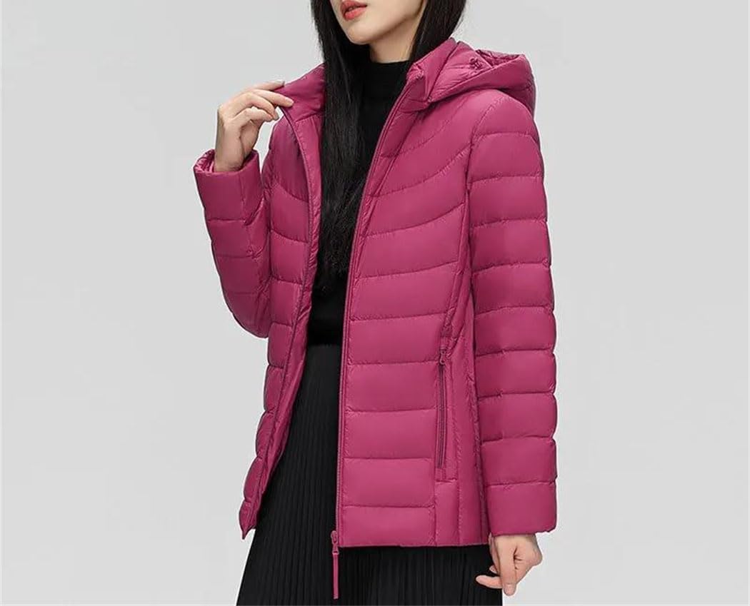 Women Hooded Down Jacket Detachable Hat Warm Puffer Quilted Parka Winter Outerwear