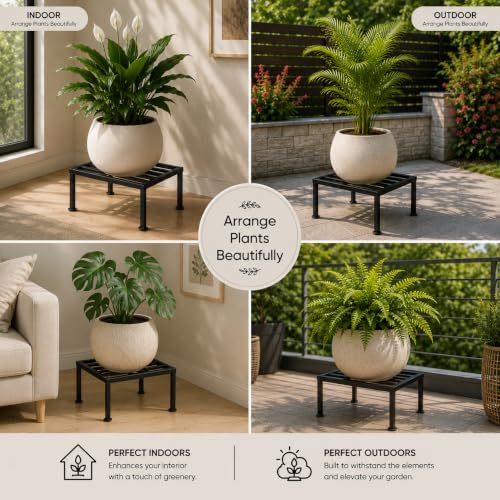 Image of Best Plant Stands for Indoors, Outdoors (Pack of 4) | Black Rust Proof | Up to 200kg Capacity | Heavy Duty Mild Steel Stand | Stylish elevated Design for modern Living Rooms and Balcony | Premium Flower Pot Stand for All Shaped Heavy Gamla, Flower Pots |