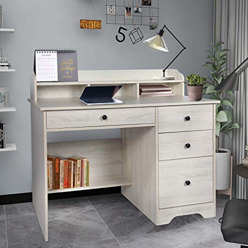 Computer Desk with Hutch and Drawers,Work Station,Student Writing Study Table for Home Office or Den (White Oak)