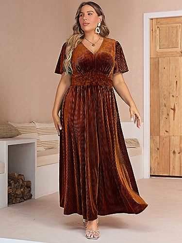 Image of Simplee Women's V Neck Velvet Maxi Dress Short Sleeve Empire Waist Long Formal Dress for Wedding Guest