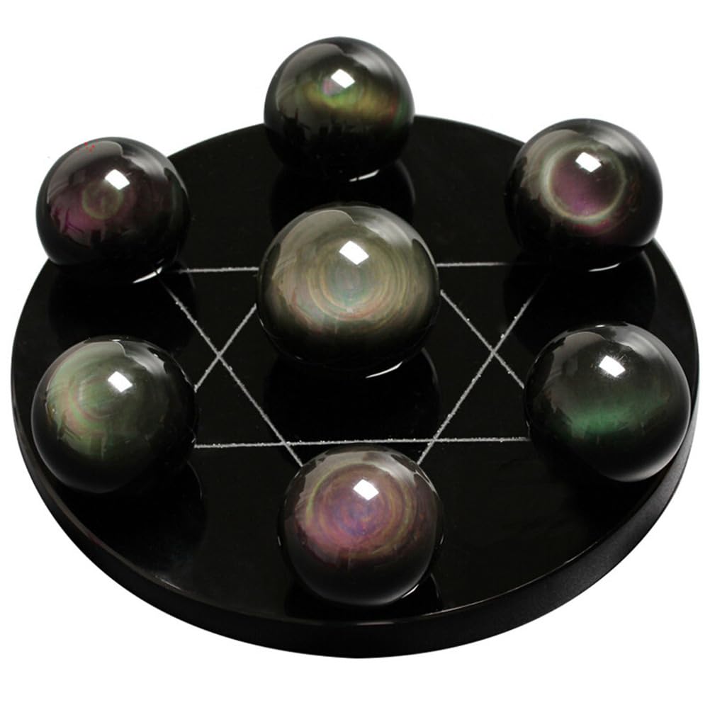 AUOQKQUT Crystal Ball Seven Star Array Obsidian The Office Decor Tablescape Starter Set Textured 7 Statue Gem,L