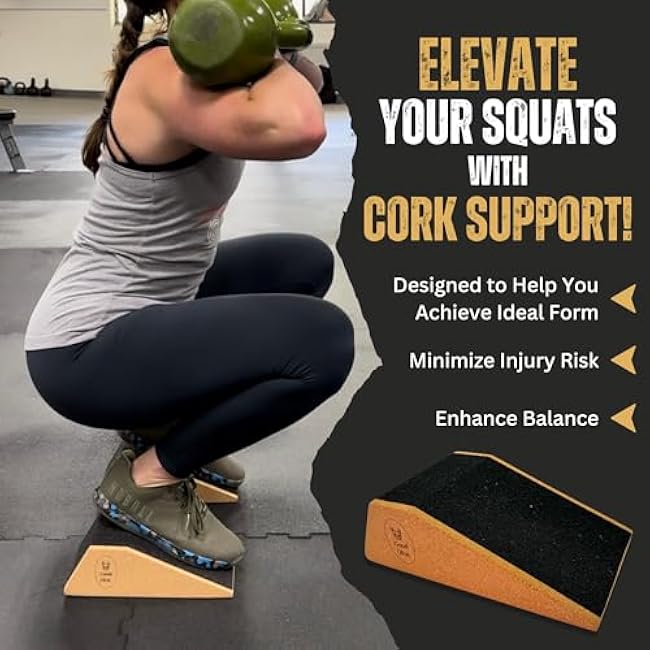 Squat Wedge -Squat Wedge Block-Extra Large SIze-Slant Board for Calf Stretching-Heel Elevated squats w/Non-Slip Grip, Anti-Slip Cork-Lightweight Home Gym Accessories-Yoga Blocks
