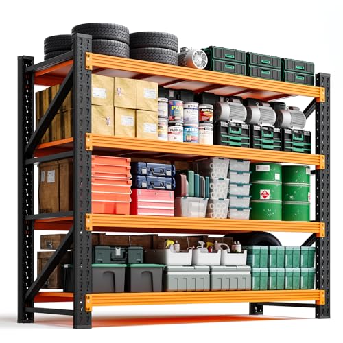Image of Letaya 3000LBS Heavy Duty Storage Shelves,70 inch H Metal Garage Shelving Units,4 Tier Large Tall Industrial Shelving,Adjustable Utility Rack Shelf for Warehouse,Basement (Orange, 48 inch W x 24 inch D x 70 inch H)