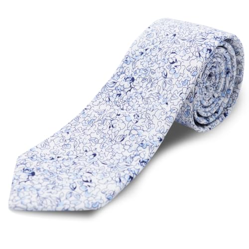 Image of Cotton Floral Ties for Men 2.76 inch Men's Skinny Tie Linen Flower Printed Neck Tie for Wedding Dating Party