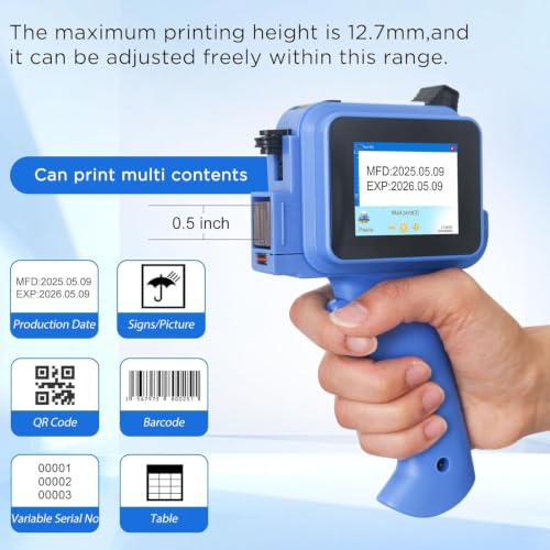Image of MF-108 Mini Pro Handheld TIJ Inkjet Printer | 12.7mm Print Height | 600 DPI High Resolution | Batch Coding Machine for MRP, MFG, EXP Date, QR Code & Barcode | with Solvent Cartridge