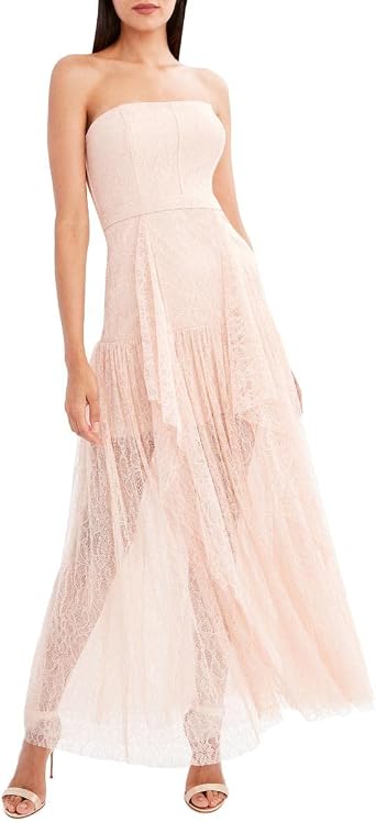 BCBGMAXAZRIA Womens Floor Length Evening Gown with Lace Detailing