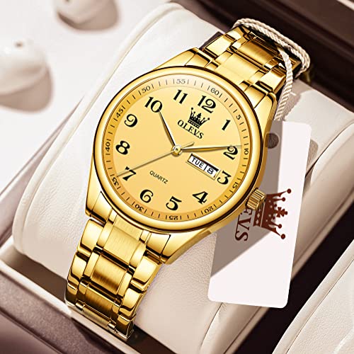 Olevs Women's Gold Watches Small Wrist Quartz Watches For Women Yellow Gold Face Stainless Steel Bracelet Big Arabic Numerals Women Watches With Day And Date Casual Watches For Women Relojes De Mujer #TOP3