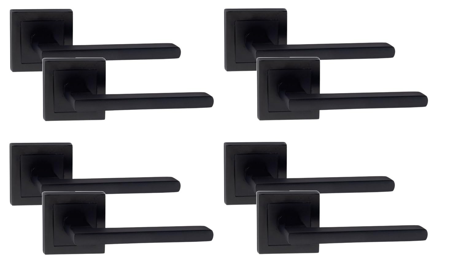 Golden Grace 4 Pair Of Leon Design Straight Door Handle On Sqaure Rose Latch Internal Door Handles Matt Black With 52mm X 52mm Backplate from B&Q