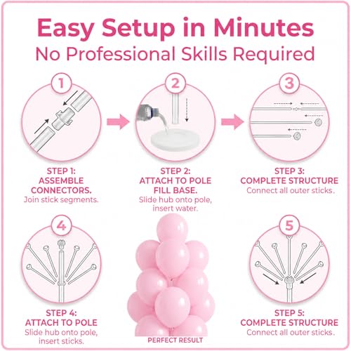 Image of Balloon Column Kit for Floor- Set of 2,Balloon Columns with Stand, Base and Pole,Balloon Tower Backdrop Decoration for Wedding, Baby Shower, Birthday Party, or Bachelorette Parties (Light Pink)