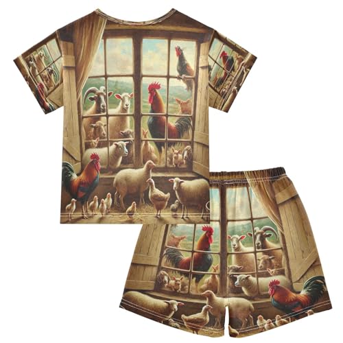 Farmhouse Window Pajama Set Short Sleeve PJ Set Cotton Summer Pajamas Sleepwear Soft 5Y2