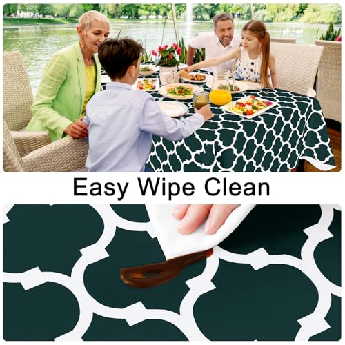 Image of Smiry Square Table Cloth, Flannel Backed Vinyl Tablecloth, 54 inchx54 inch | Waterproof Plastic Tablecloths, Wipeable Table Cover for Dining, Indoor and Outdoor (Hunter Green)
