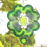 3D Stainless Steel Hanging Wind Spinner Four Leaf Clover Lucky Spinner with 360° Rotating Hook, Refl