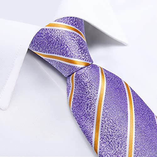 Image of DiBanGu Mens Striped Tie Silk Woven Necktie and Pocket Square Cufflinks Tie Clip Set Wedding Business Formal Gift Tie for Men
