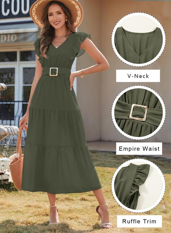 Dokotoo Women's Summer Maxi Dress V-Neck Cap Sleeve Ruched Empire Waist Cocktail Dress Wedding Guest Dresses - Image 4