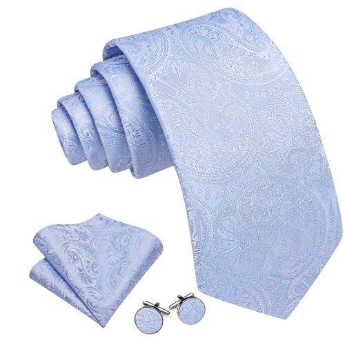 Image of Barry.Wang Men Ties Paisley Woven Silk Necktie Set with Pocket Suqare Cufflinks Formal