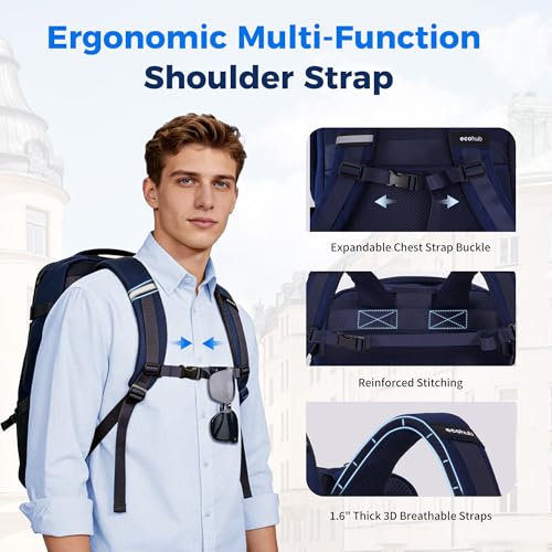 Image of ECOHUB Travel Backpack for Men Carry on Bag Water Resistant Blue | 19x13x7 Laptop Backpack TSA Friendly 30L Backpack fits up to 17.3 inch Computer United /American /Delta /Southwest Airlines Approved