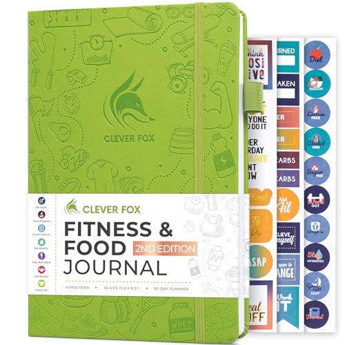 Clever Fox Fitness & Food Journal – Nutrition & Workout Planner for Women & Men – Diet & Gym Exercise Log Book with Calendars, Diet & Training Trackers - Undated, A5 Size, Hardcover (Apple Green)