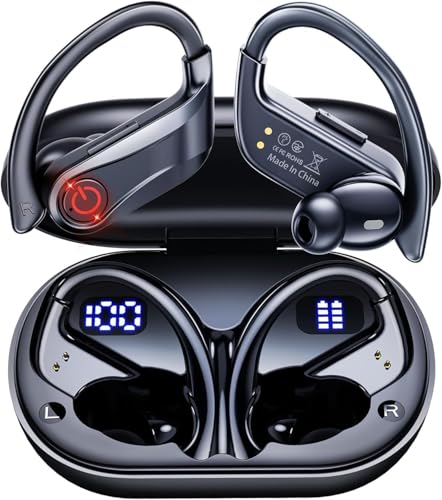 VNMN Wireless Earbuds - Bluetooth 5.3 Running Headphones with 6 ENC Noise Canceling Mic, 120H Stereo Dual LED Display Ear Buds, Sport Earphones with Earhooks, Waterproof Wireless Headphones Gym