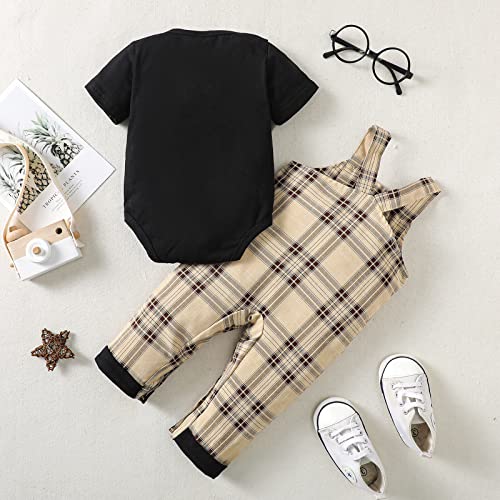 Puseky Baby Boys Clothes Short Sleeve Romper Plaid Onesie Overalls Pants Western Outfit Suspenders Trousers Church Dress Set 6-12 Months #TOP1
