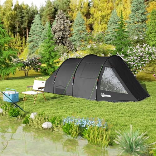 Outsunny Tenda Da Campeggio 3 Posti Con 2 Stanze Interne Con Finestre E Coperture, Borsa Da Trasporto Inclusa, 475X264X172Cm, Nero - 9