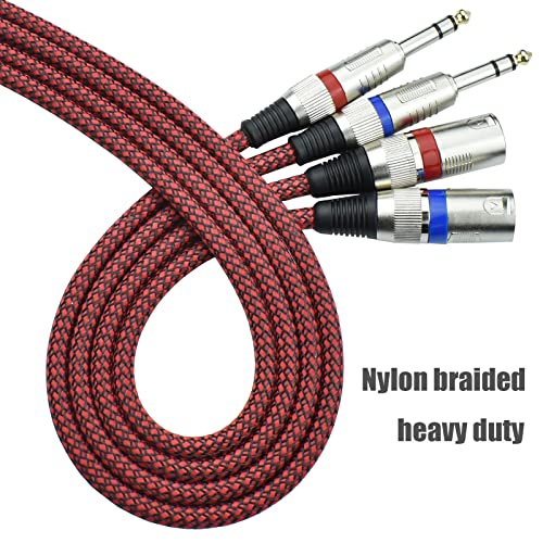 Mugteeve 1/4" Trs To Xlr Male Cable Balanced - 25Ft Quarter Inch Stereo To Xlr Microphone Cord Adapter, Nylon Braided, Ofc Shielded, Red Color, For Mixer, Monitor Speaker, Audio Interface, 2Pack #TOP4