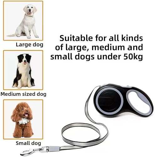 Miniatura 3 de Correa retráctil para perro de 26 pies – Correa reflectante de nailon resistente para mascotas, freno de una mano sin enredos, impermeable,