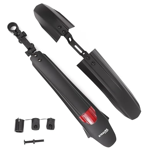 STRAUSS Bicycle Mudguard | Front & Rear Mudguard with Durable and Adjustable Plastic Clamp | Bicycle Fender Mudguard,(Black)