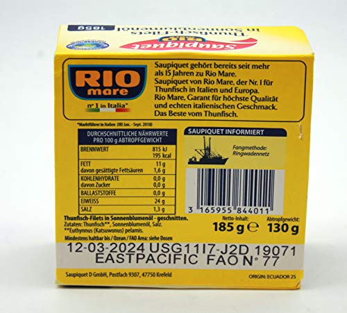 Saupiquet Thunfisch Filets in Sonnenblutenöl für Familien - Perfect für Wochenende barbekuenken - 16er Pack (16 x 185g) 