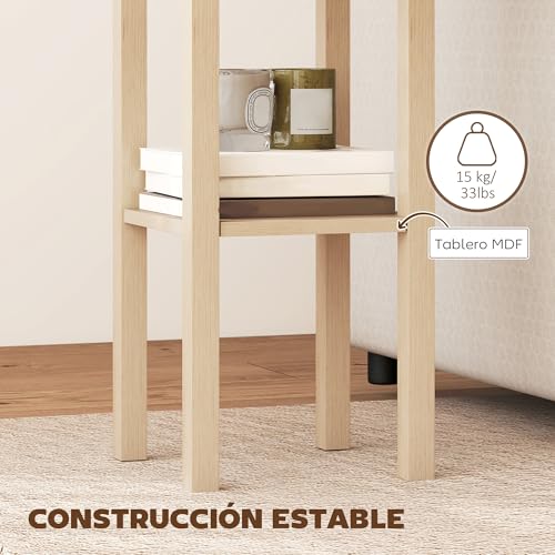 HOMCOM Mesa Auxiliar Rústica, Mesa Auxiliar para Sofá, con Cajón y Estante, Mesita de Noche para Salón, Dormitorio, 30x30x75 cm, Madera Natural - imagen 6