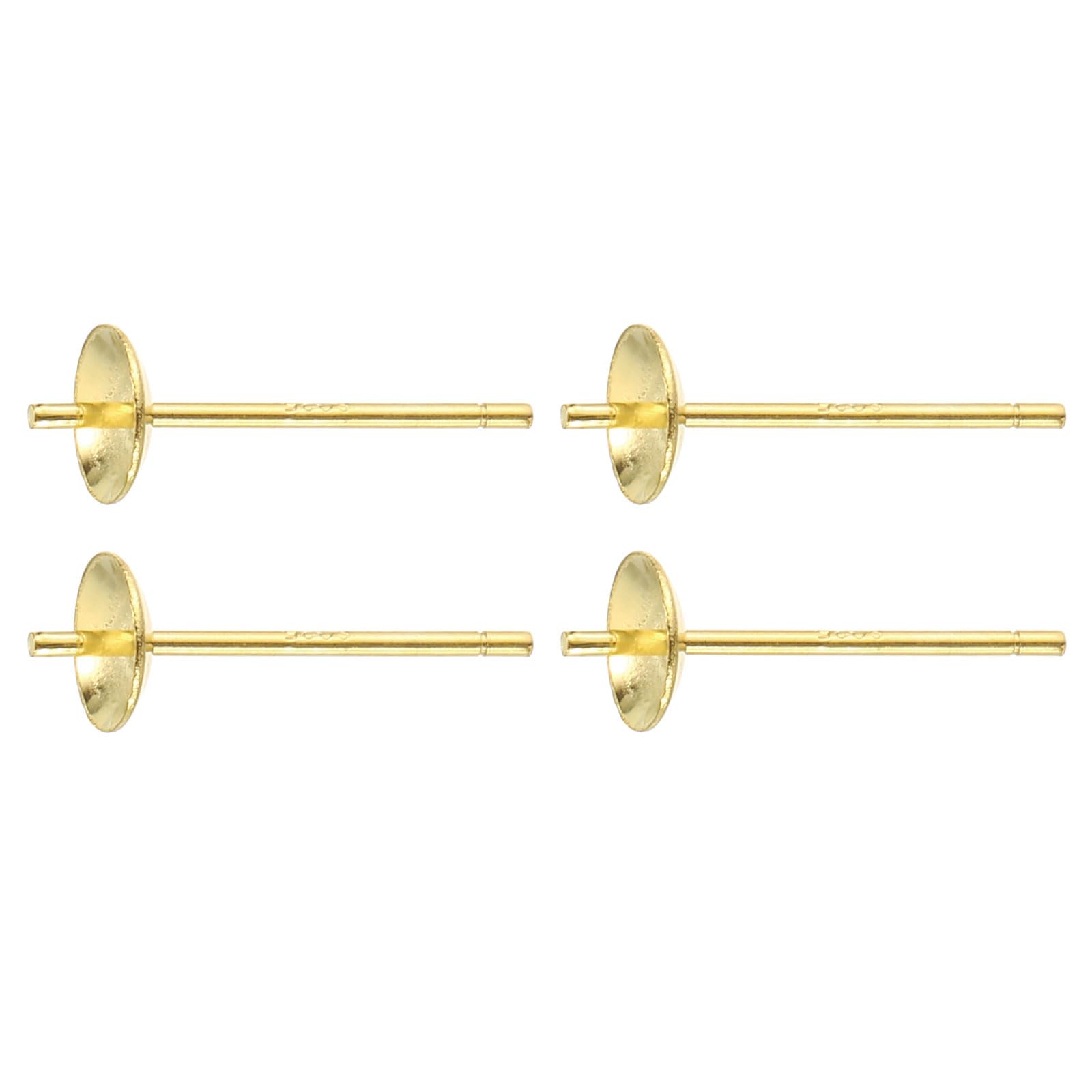 sourcing map 2 Set 925 Sterling Silver Earring Posts, Pearl Cup Pad Earring Stud Blanks for DIY Earrings Jewelry Making Findings, Gold Plated, 5mm/0.2" Cup Size