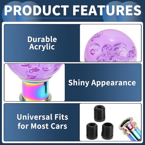 INFINAUTO Car Shift Knob, 9cm Universal for Automatic and Manual Vehicle Gear Shifter Knob with 3 Adapter Acrylic Purple, 1 Set