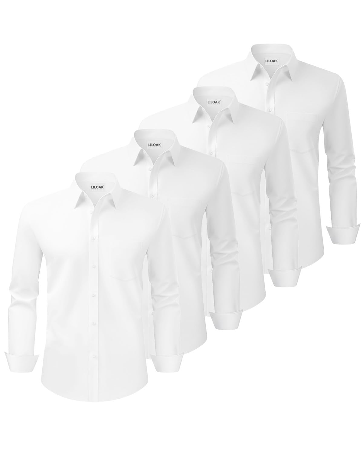 Liloak Men's White01*4 4 Pack Dress Shirts Classic Long Sleeve Button Down Shirt Business Wedding Formal Shirt White