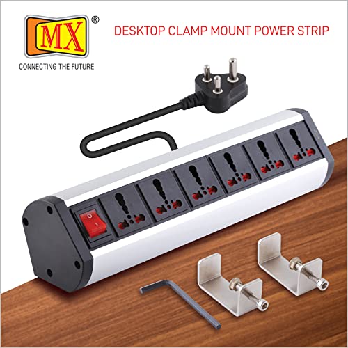 Image of MX Premium Power Console 16 Amp 6 Universal Sockets with 2 USB Charging Port Extension Board - with Removable Desk Clamp - Power Strip - Master Switch - 1.5m 3 Pin Plug Extension Cord (4180 1.5mtr)