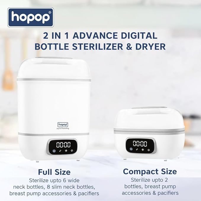 Image of Hopop 2-in-1 Steribub Steam Sterilizer, Dryer and Milk Warmer with Bottle Tong | BPA Free with HEPA Filter & LED Panel | Sterilize upto 8 Bottles & Disinfect Toys, Accessories in 6 Minutes | Auto Shut Off | 1 Year Warranty