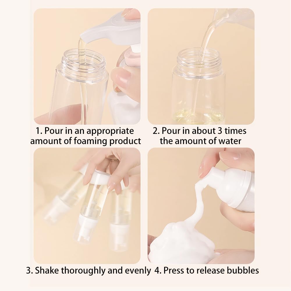 Confezione da 3 Flaconi Schiuma da Viaggio, 60ml - Dispenser Ricaricabili in Plastica Trasparente, Ideali per Sapone, Shampoo e Lavaggio Viso, Pratici e Compatti