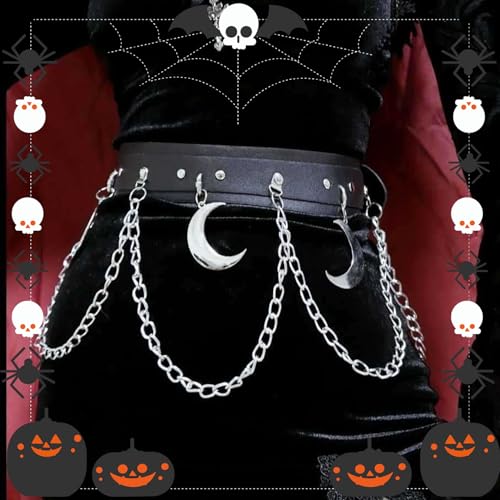 Gothic Belt Leather Emo Moon Waist Chain Belt Adjustable Fashion Body Jewelry Halloween Costumes for Women Gothic Moon Emo Waist Chain3