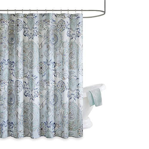 Madison Park Isla Shower Curtain for Bathroom, Cotton, 72 x 72, Blue - image 2