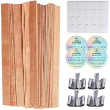 CoguZed 50-Piece Wooden Candle Wicks with Iron Stand and Glue Dots Suitable for Paraffin and Soy Wax