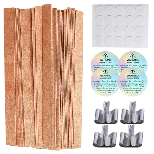 CoguZed 54-Piece Wooden Candle Wicks with Iron Stand and Glue Dots (Suitable for Paraffin and Soy Wax)