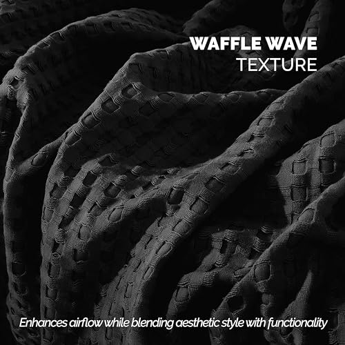 Image of Elegant Comfort Premium 100% Cotton Waffle Blanket - Lightweight Breathable Waffle Weave Bed Blanket - Soft and Warm All Season Blanket for Couch, Sofa and Bed, Queen Size 90x90 Inches, Black