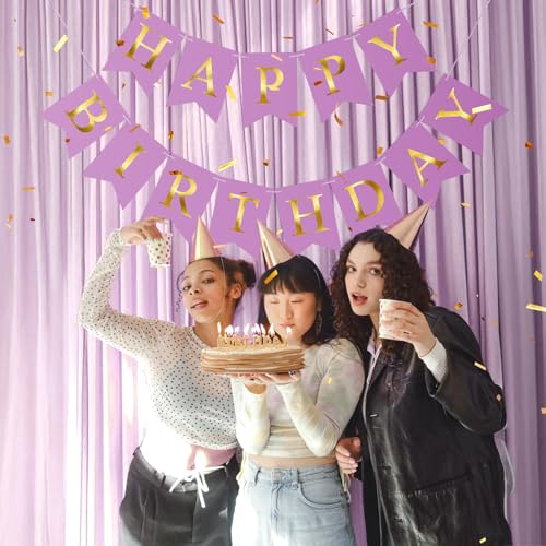 Image of Happy Birthday Banner Party Banner NO DIY Birthday Sign Purple and Gold
