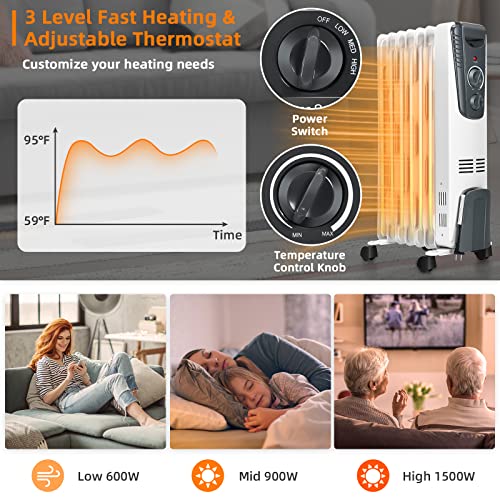 Tangkula Electric Oil Heater, 1500W Oil Filled Radiator Heater W/Tip-Over And Overheating Protection, Portable Radiant Heater With Adjustable Thermostat, 3 Heating Modes For Home Office #TOP4