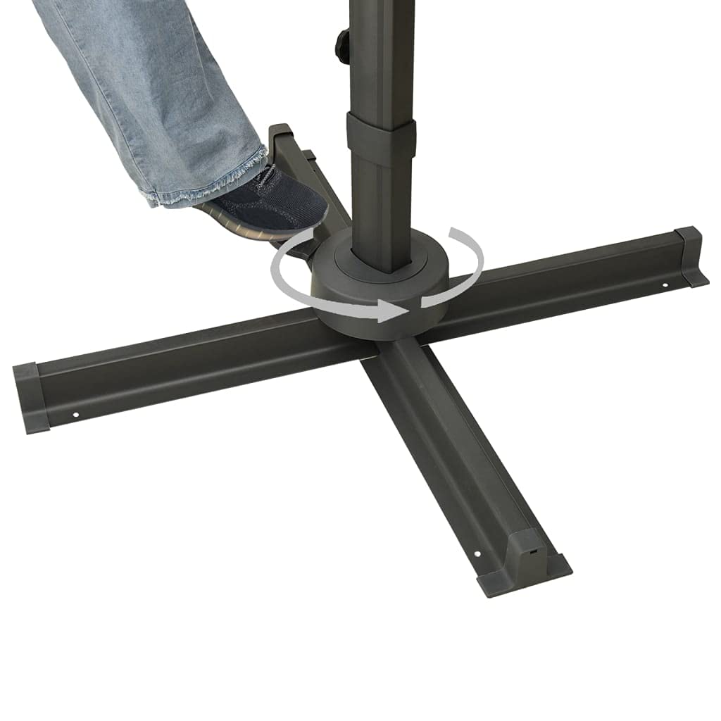 Sombrilla de Jardín Voladiza con Mecanismo de Manivela y Doble Techo para Ventilación, Inclinación y Giro 360°, Base Cruzada Estable, Poste de Aluminio y 8 Varillas, Cubierta