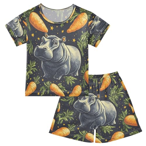 Pajama Sets Short Sleeve Hippo Among Carrots Stars Soft Cotton Summer Sleepwear 2 Piece PJS Size 5-14T