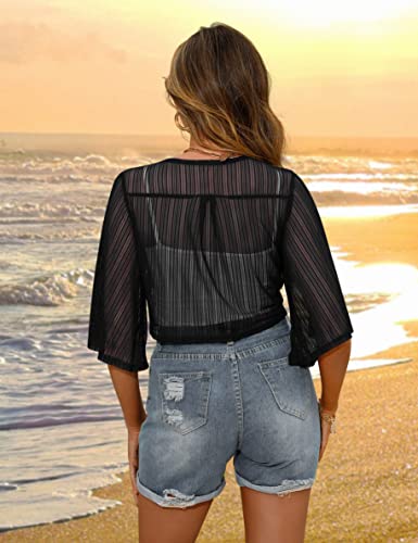 Image of iClosam Women Tie Front Chiffon Shrug Short Sleeve Cropped Sheer Bolero Shrug Cardigan